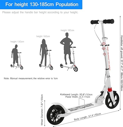 Miniatura 4 de Hikole Scooters para adultos adolescentes con freno de mano, patinete de altura ajustable con correa para el hombro de 8.0 in, el mejor regalo para