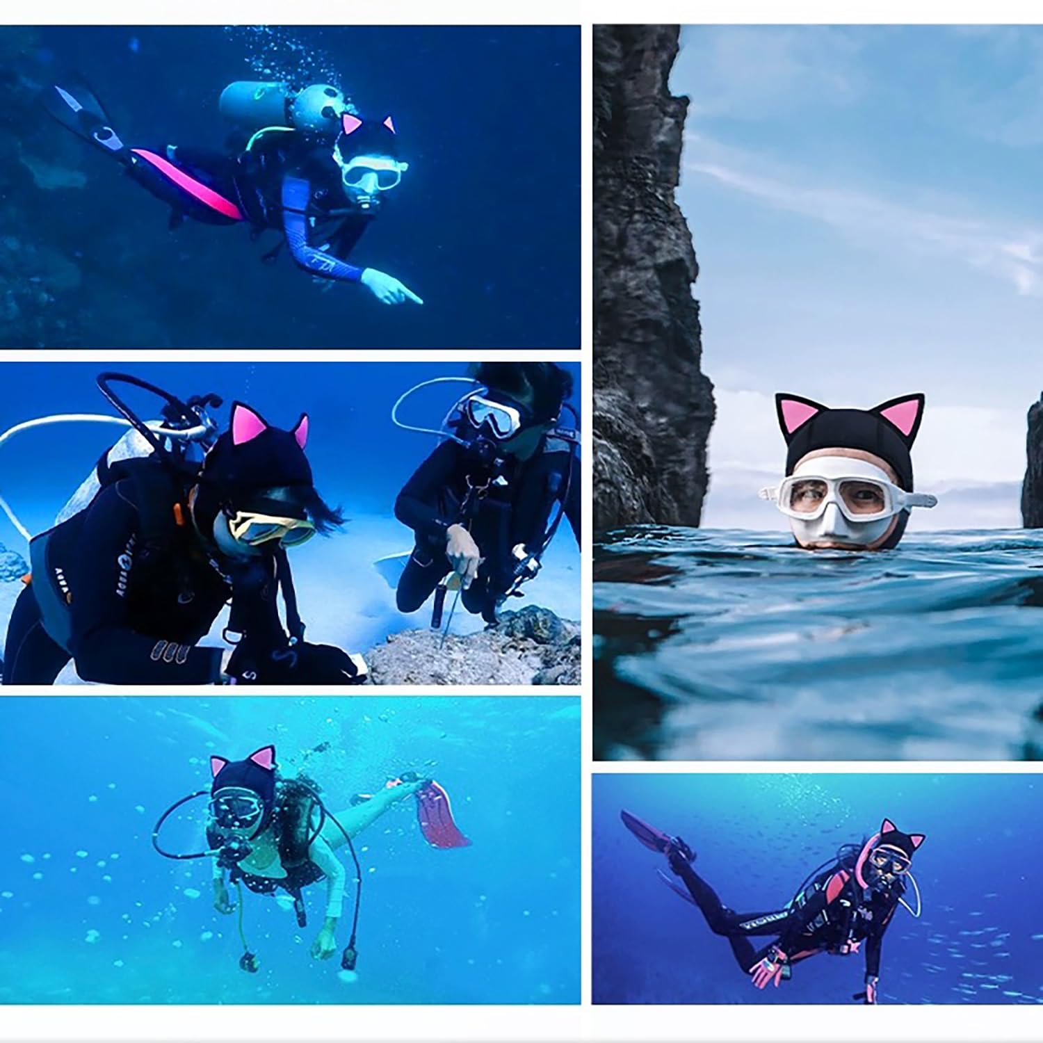 Neoprenanzug mit Katzenohren: 3 mm Neopren-Tauchkappe – Thermische Surf-Haube mit Durchflussöffnung für Wassersport, Tauchen, Schnorcheln und Schwimmen