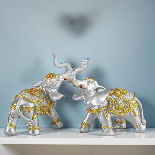 ABEESEA Figura coleccionable de estatua de elefante blanco y negro con tronco de riqueza de elefante de la suerte, perfecta para regalo de ABEESEA Figura coleccionable de estatua de elefante blanco y negro con tronco de riqueza de elefante de la suerte, perfecta para regalo de