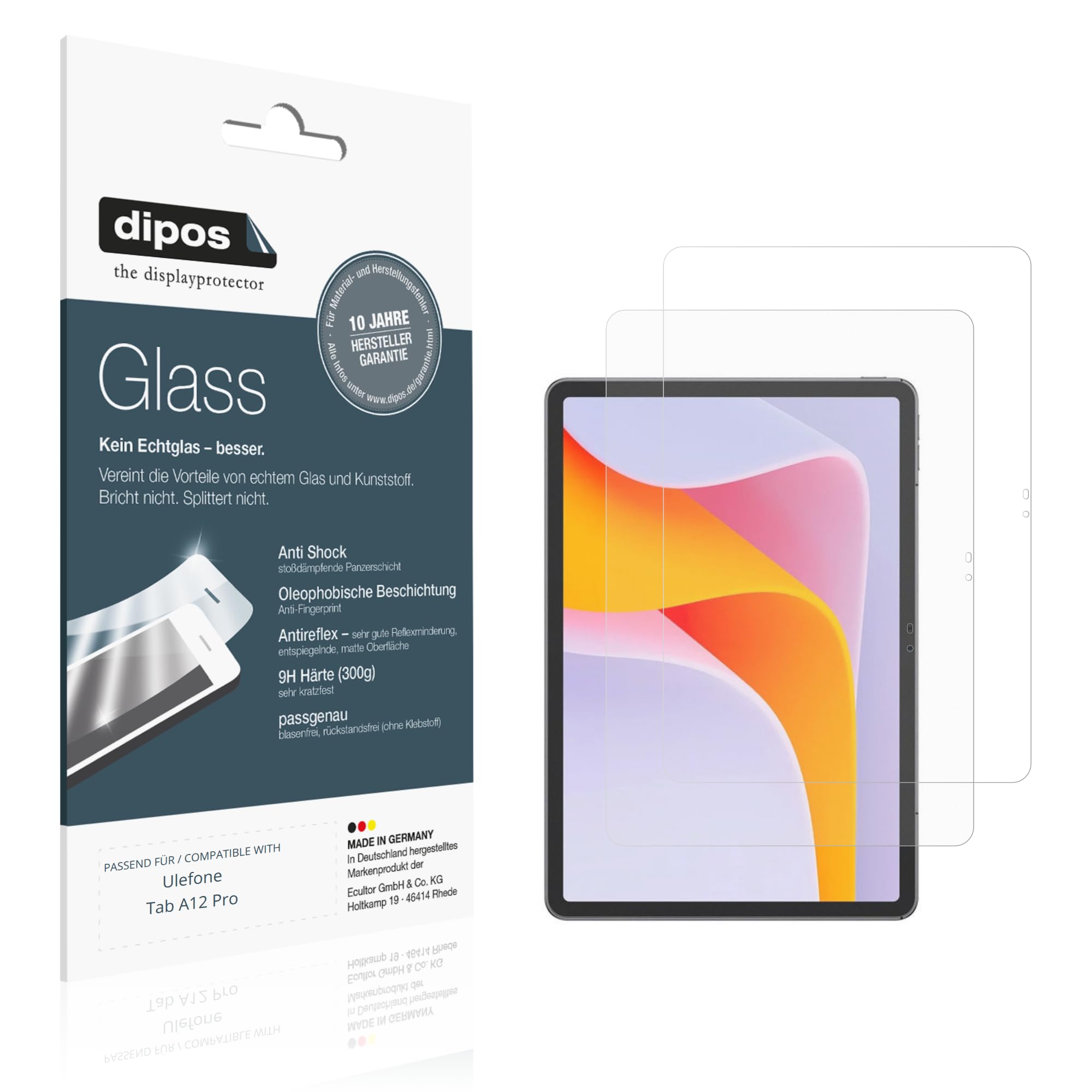 dipos 2x Pellicola Protettiva 9H opaca per Ulefone Tab A12 Pro | Antiriflesso, non si rompe e non si scheggia, non è vero vetro, Anti-Shock, antigraffio, senza bolle, autoadesiva