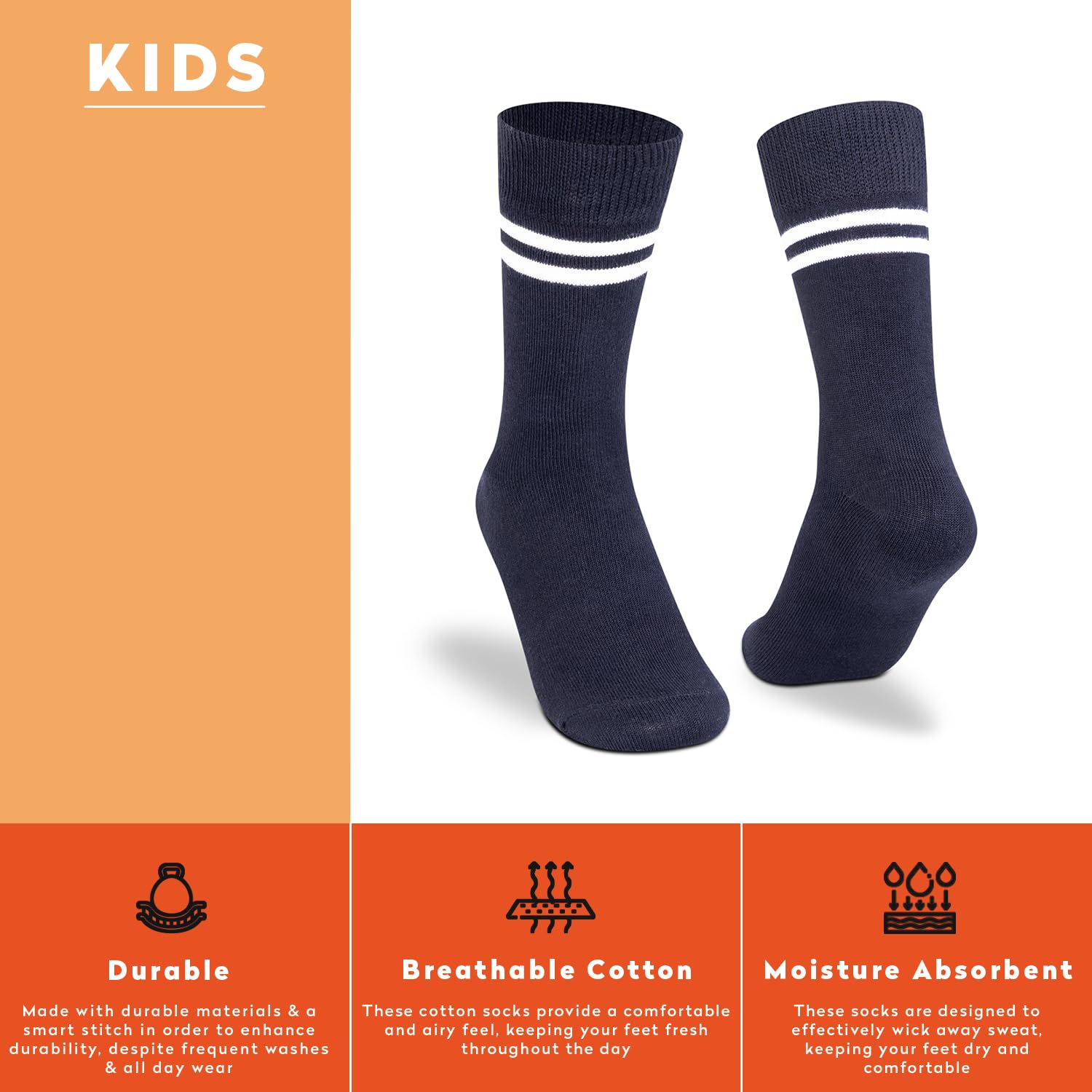 Supersox Regular School Uniform Black Socks With White Stripe for Kids, Made with Breathable, Anti Odour & Moisture Absorbent Combed Cotton with a Extra Durable Welt (Pack Of 5) 3