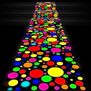 Haull 138 x 59 Inch Neon Light up Dance Floor Neon Party Decorations Blacklight Rug Glow in The Dark UV Reactive Fluorescent for Carnival Birthday Wedding Party Favors(Dot)