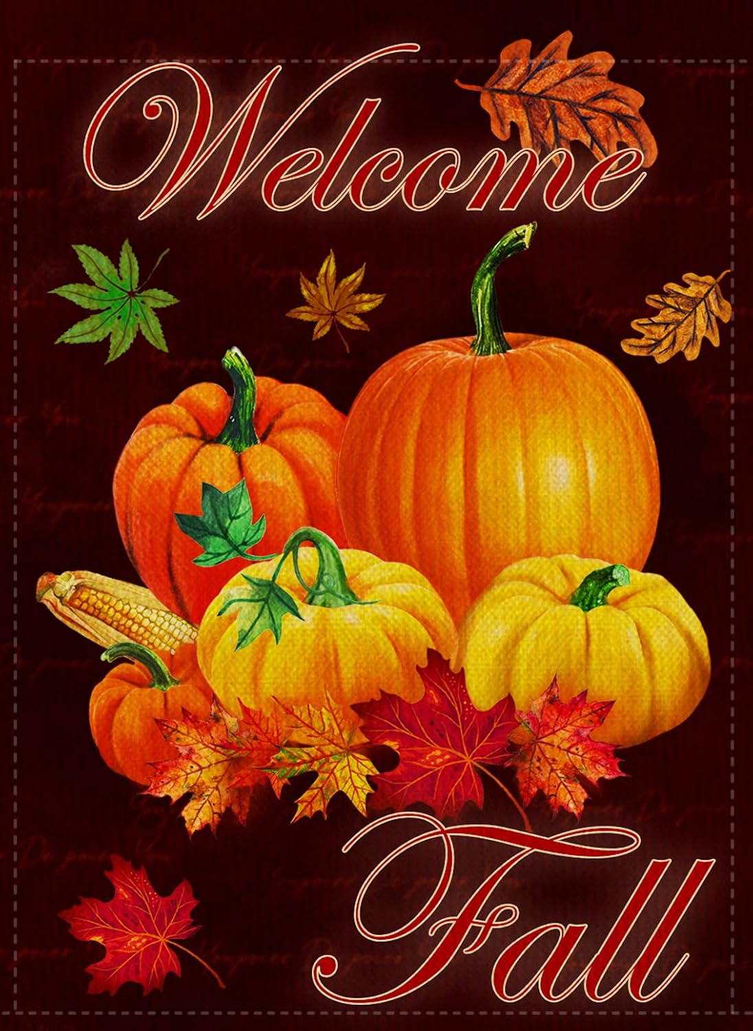 Dyrenson Welcome Fall Garden Flag Double Sided, Home Decorative Autumn House Yard Flag, Rustic Harvest Pumpkin Yard Decorations, Maple Leaf Corn Vintage Seasonal Outdoor Flag 12 x 18