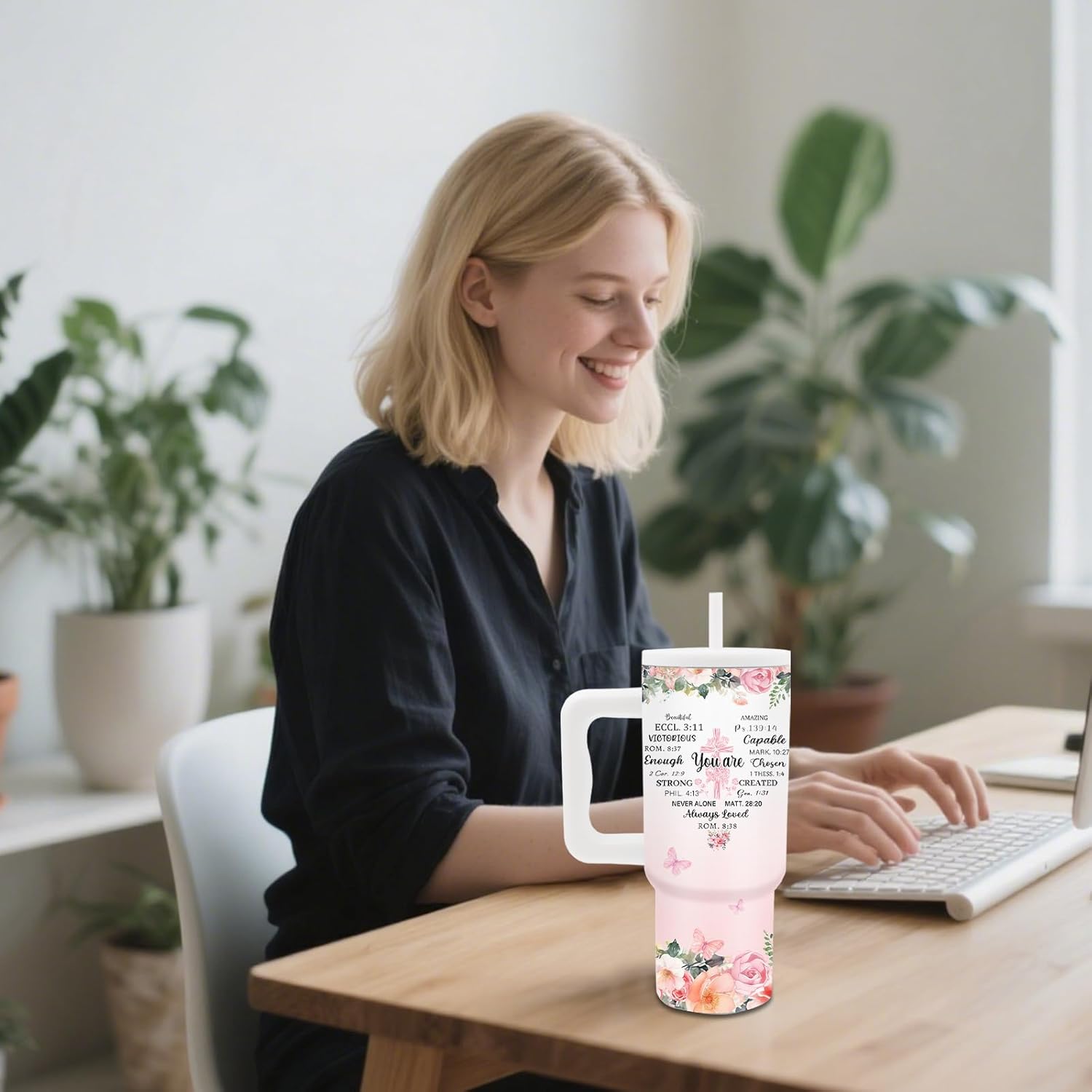 Christian Gifts for Women - 24 oz Christ Tumbler with Handle and Straw, Insulated Stainless Steel Cup, Leakproof, Spiritual Religion Biblical Church Travel Mug, Fits Car Cup Holders, Keeps Drinks Cold - Image 8