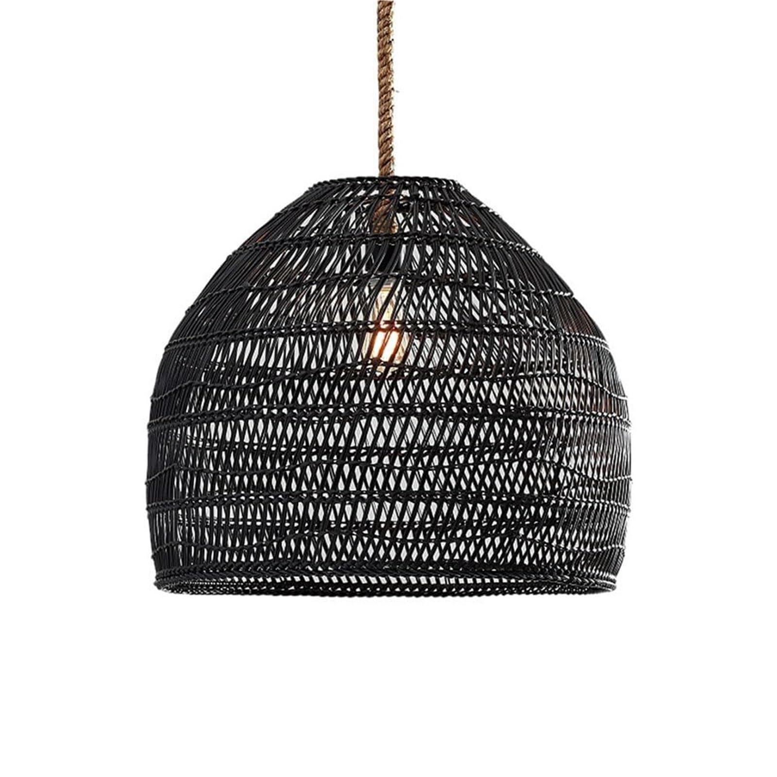 KHUKHU Black Imitation Rattan Pendant Lamp Farmhouse Wicker Basket Chandelier, Unique Weave Hollow Hanging Light Living Dining Room Balcony Hanging Lamps Modern Decoration Lantern(56 * 50cm)