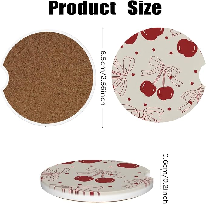 Portavasos para Auto, 2 Pz Cerámica Antideslizante Vintage Cherry miniatura 2