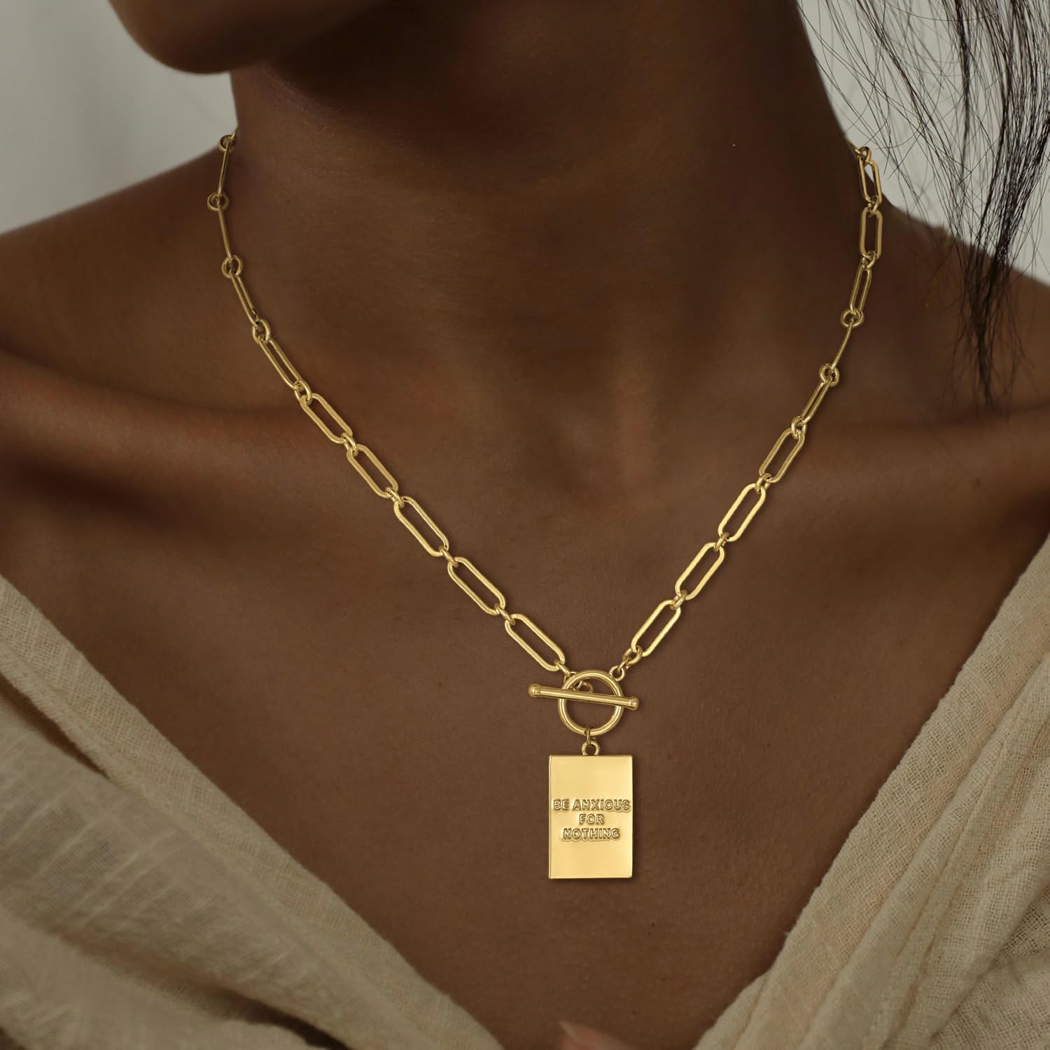 CHESKY Cross Necklace for Women Trendy, Dainty 14K Gold Plated Paperclip Charm Necklace for Womens Chunky Cross Pendant Necklace Gold Jewelry Religious Christian Gifts for Christians - Image 3