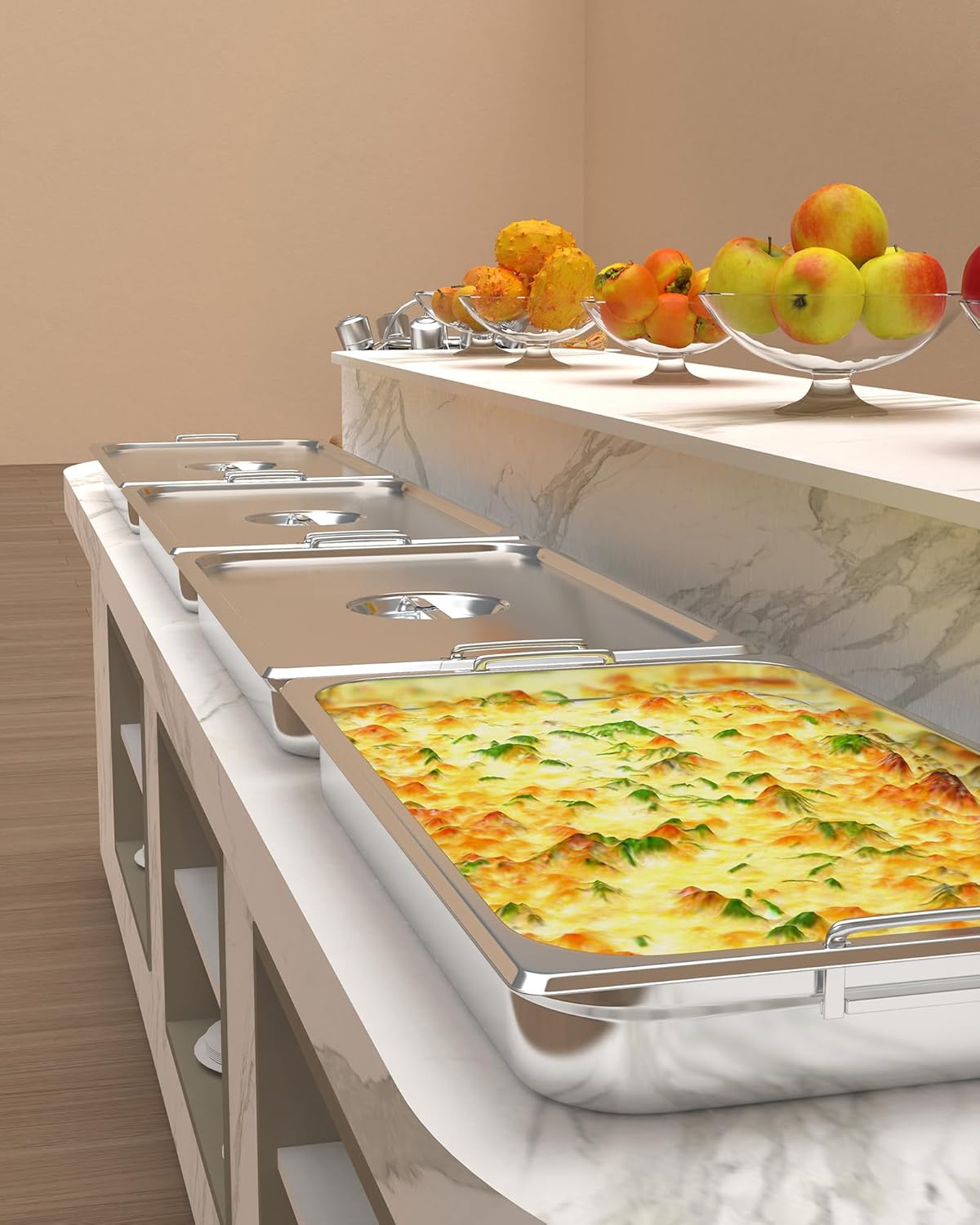 6 Pack Hotel Pans,2.5" Deep Full Size Steam Table Pans,Full Size Food Pan,Half Size Hotel Pans[NSF Certified],Catering Food Pan Commercial Stainless Steel, Handle + Lid