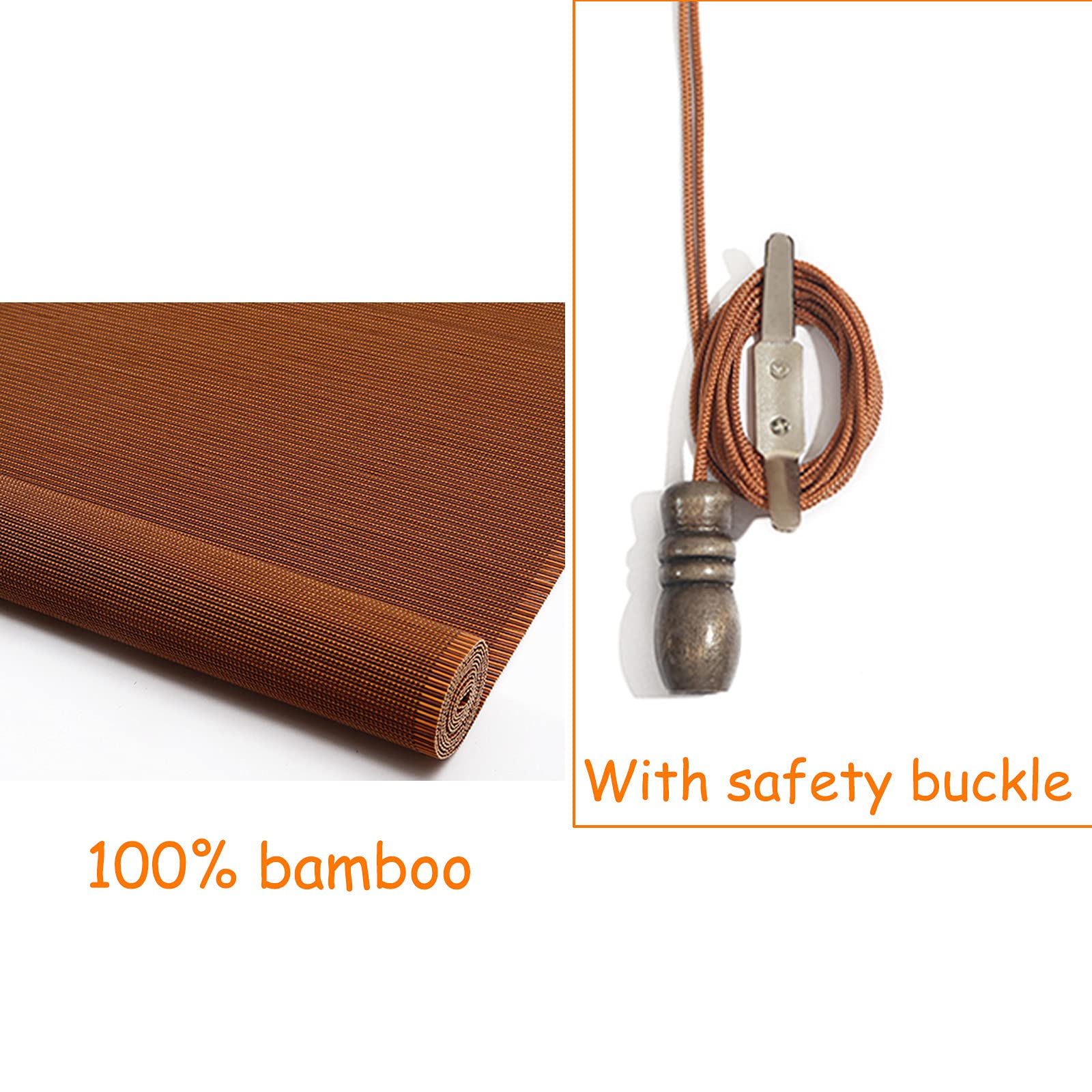 Store À Rouleau en Bambou Naturel,Bamboo Blind,95% de Protection Solaire,Volets Roulants en Bambou Filtrant la Lumière,pour Extérieur/Intérieur,Contrôle de la Lumière (W140xH250cm/55x99in)