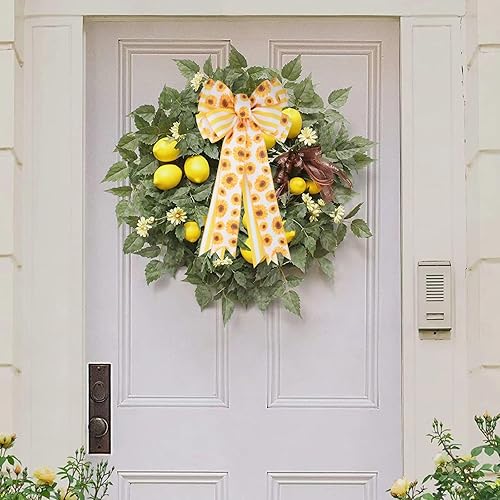 Miniatura 6 de Arco de arpillera de girasol más grande con rayas amarillas y blancas para envolver regalos, verano, otoño, decoración de árbol de Navidad,