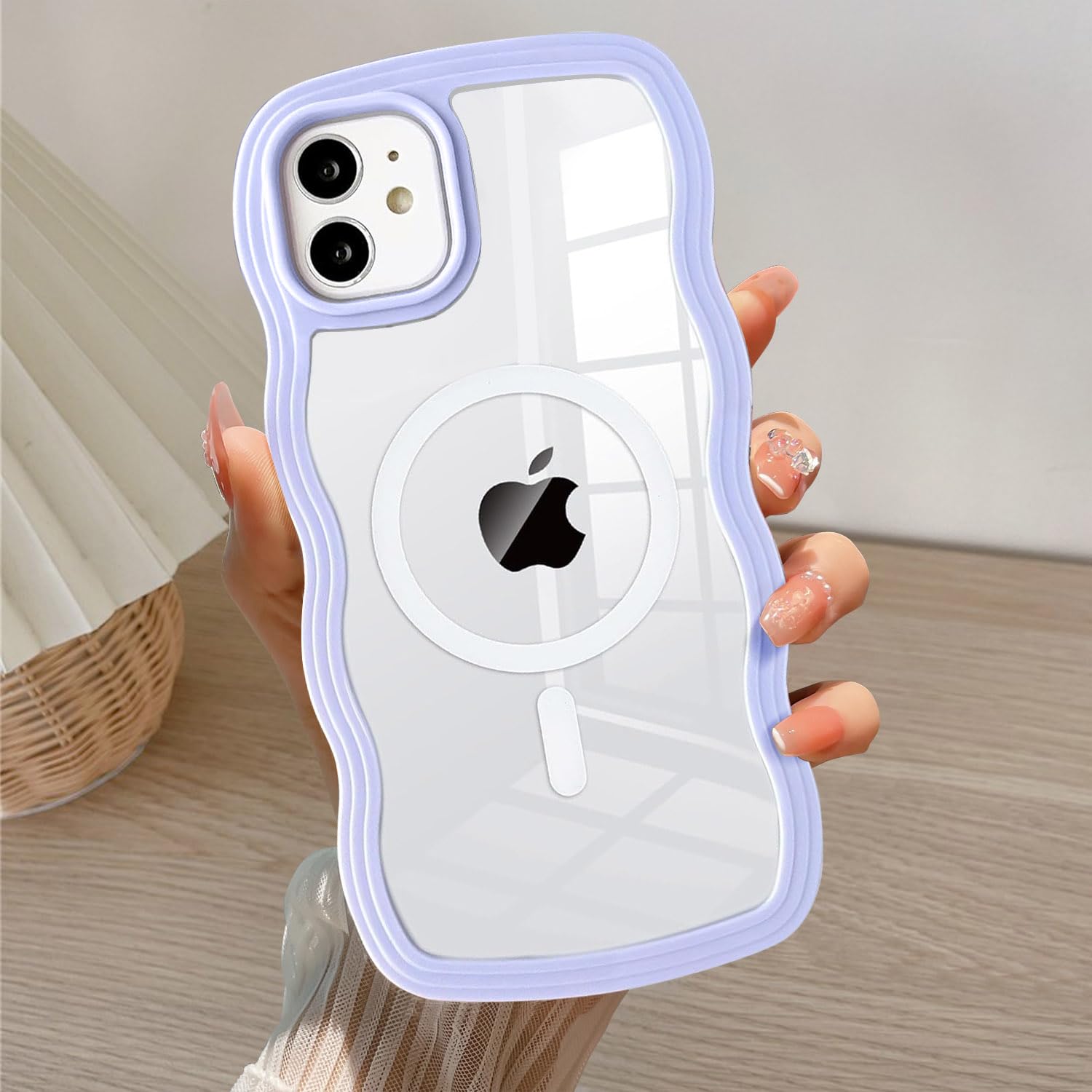 QLTYPRI Magnetic for iPhone 11 Case Compatible with Magsafe, Cute Curly Wave Frame Clear Case for Girls Women, Transparent Soft TPU Bumper Shockproof