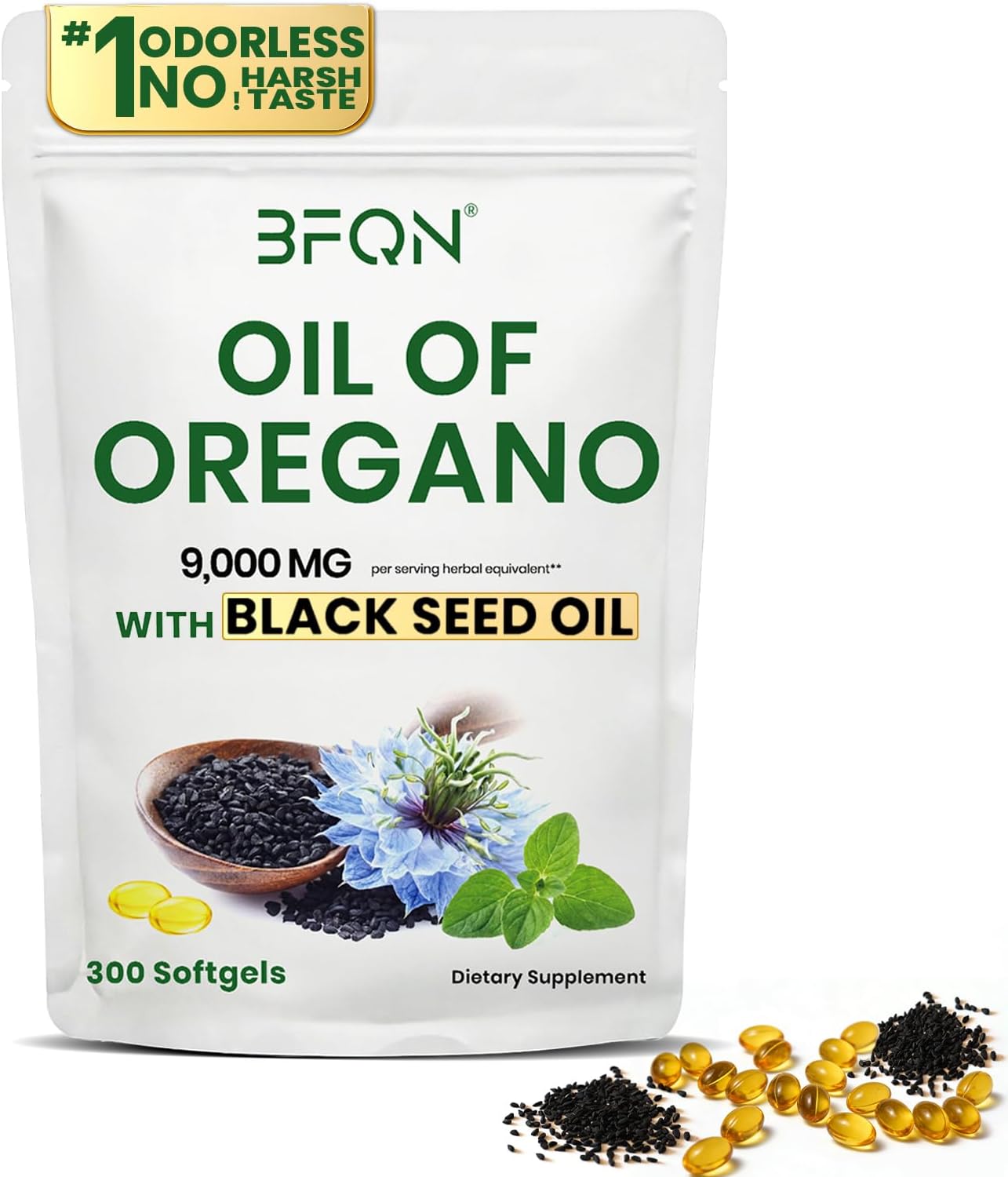 Oil of Oregano with Black Seed Oil Softgels, Organic Cold Pressed | Immune Digestive Skin Support | 300 Count (180 Day Supply) | High Carvacrol & Thymoquinone | Vegan Gluten Free