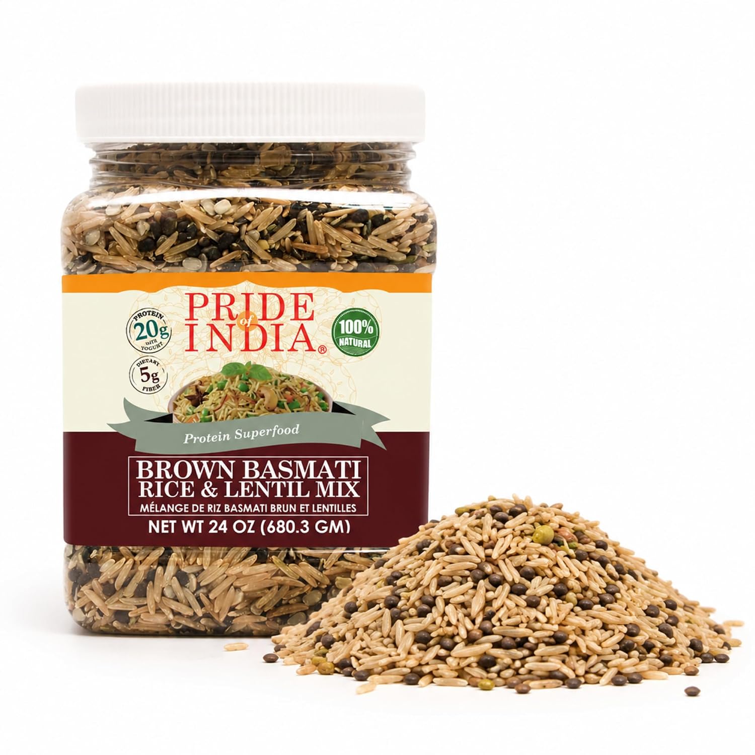 Pride Of India - PACK of 6 - Indian Brown Basmati Rice & Lentil Kitchari Mix - Protein Superfood, 3 Pound Jar image 2