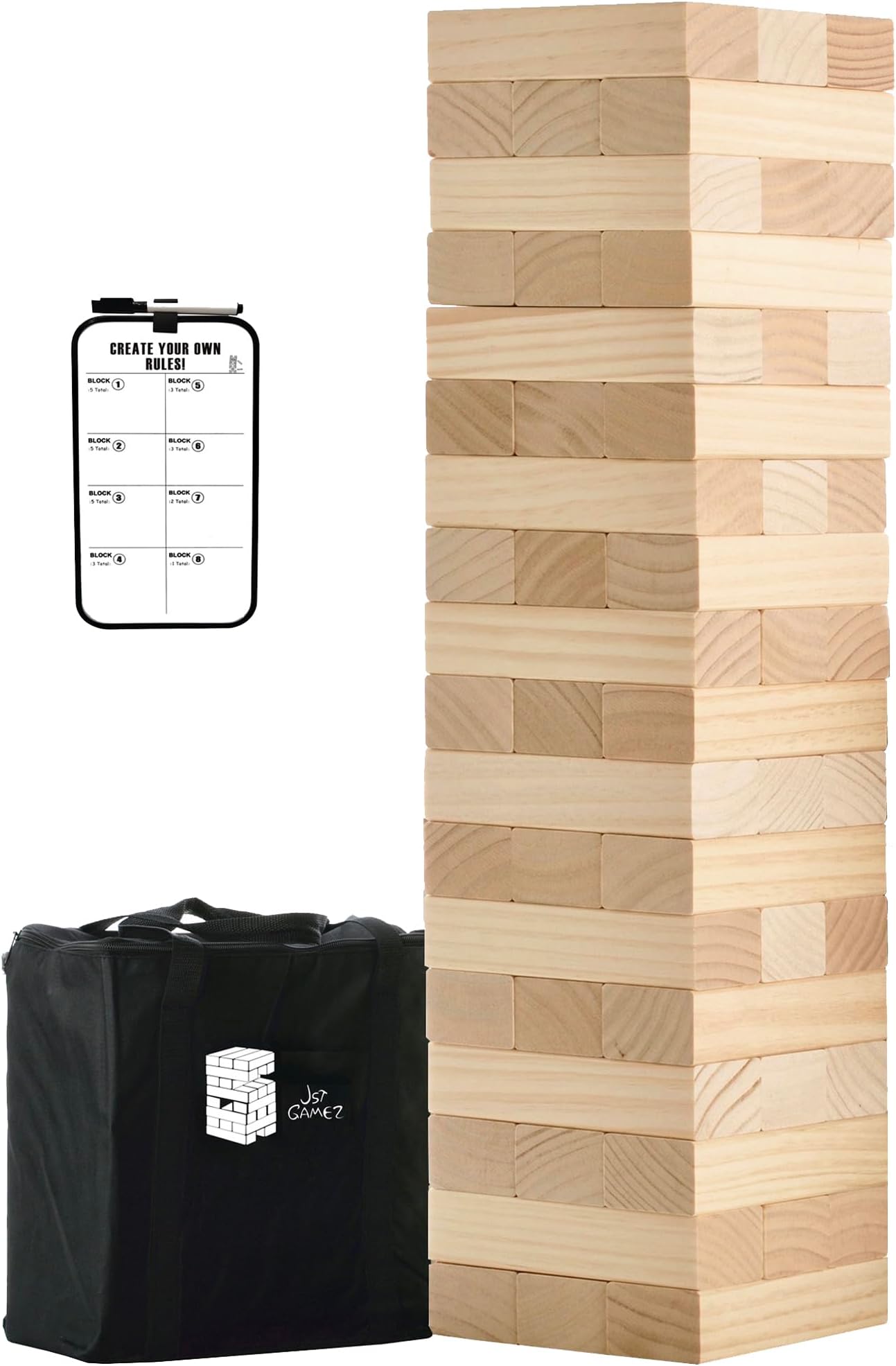 JST GAMEZ Outdoor Games Giant Tower Game Stacking Backyard Game Start from 2Ft to Over 4.2Ft Includes Customized Scoreboard and Carrying Case