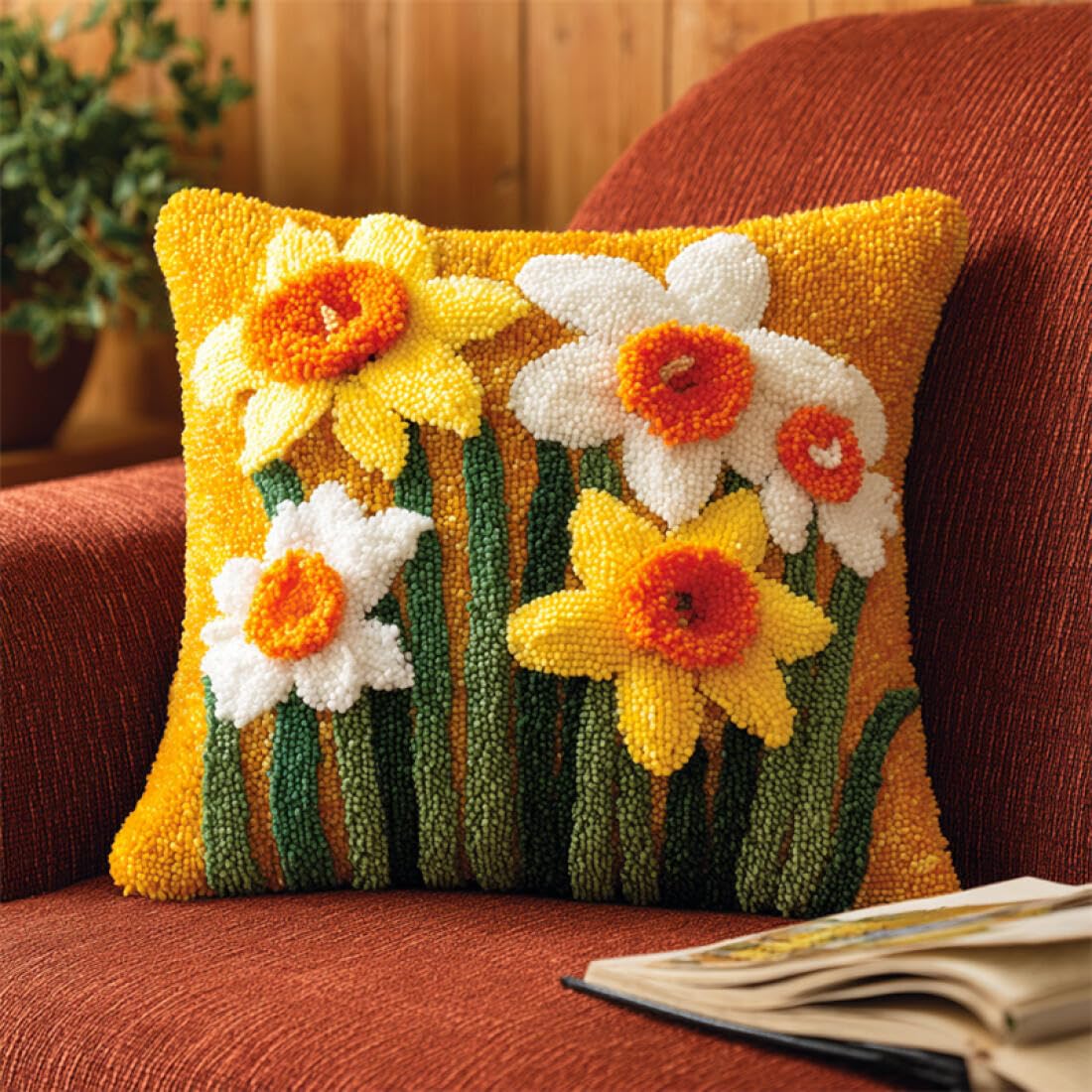 Kitquiver Latch Hook Cushion Set Fantasy Flowers Cushion Pillow Front Chunky Cross Stitch Kits DIY Embroidery Needlepoint Kit for Home Décor 17x17In