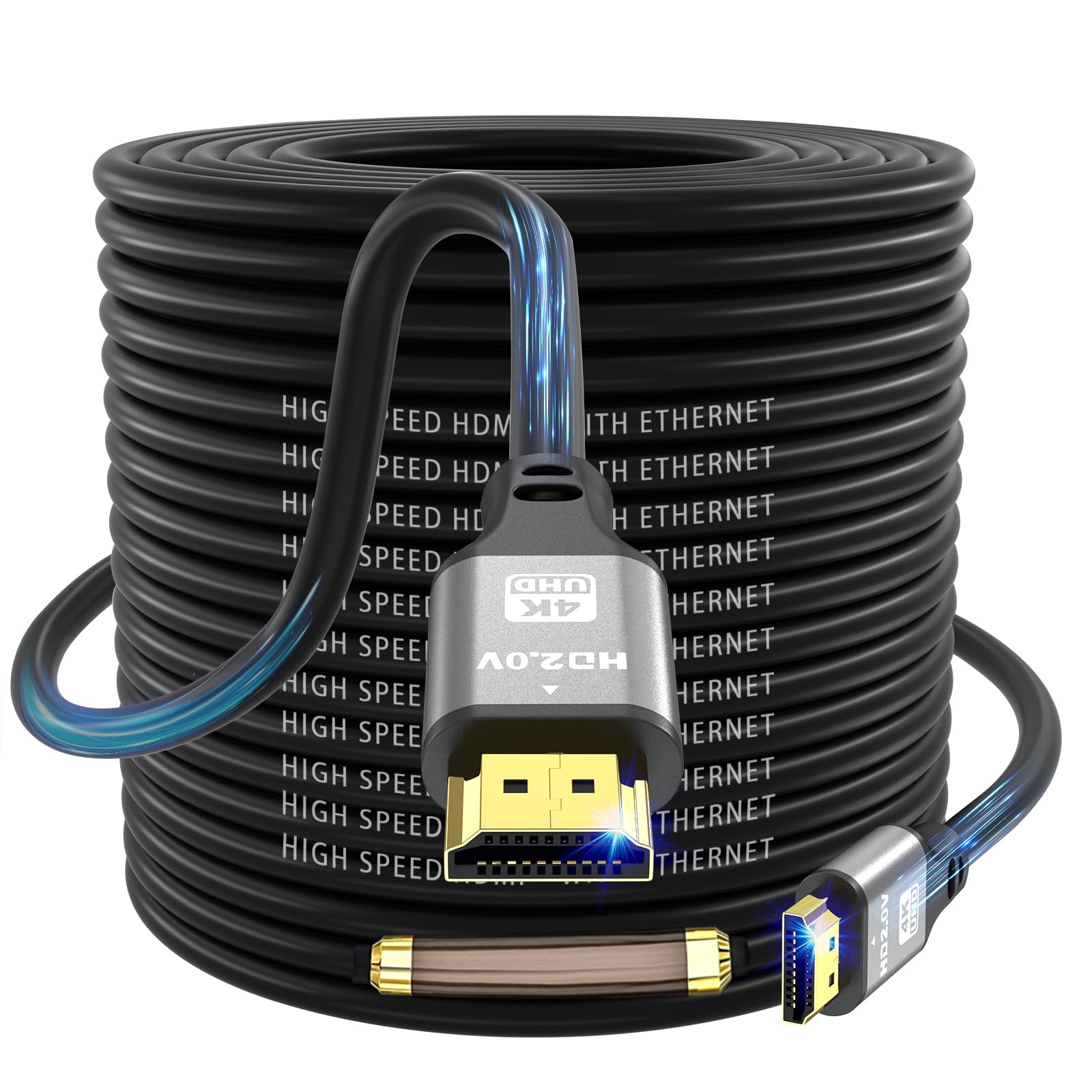 jojobnj 4K HDMI Cable 120 FT, 4K@60Hz, 18Gbps High Speed HDMI 2.0 Cord, Ultra HD,Ethernet Audio Return,Video 4K,1080p,3D,Arc, HDR Compatible with Xbox,PS5/PS4,HDTV,Laptop ect(Silver)