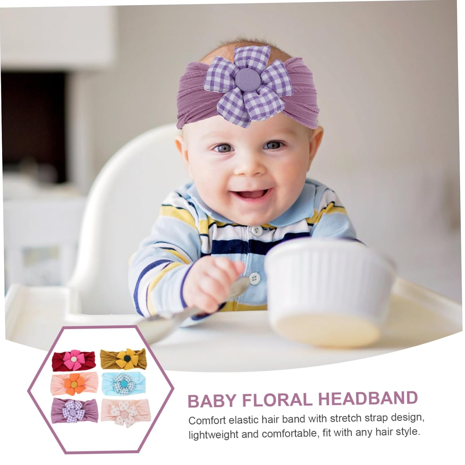 6 Pcs Baby Flower Headbands for Newborn Girls, Cotton Elastic Xmas