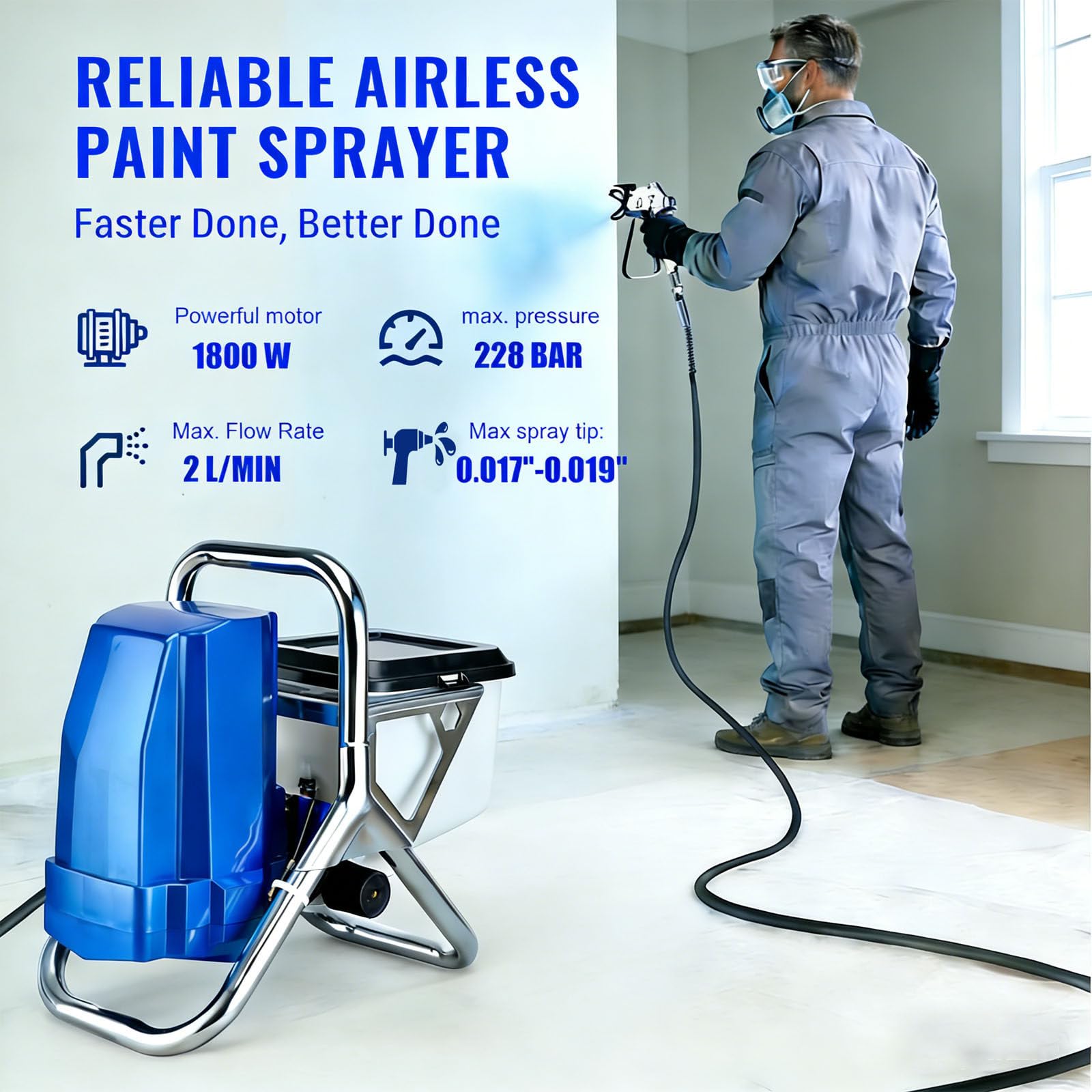 Airless - Pulverizador de Pintura, 1800W con Embudo de 6.5L, para el Propietario pintando fachadas y Exteriores de su casa