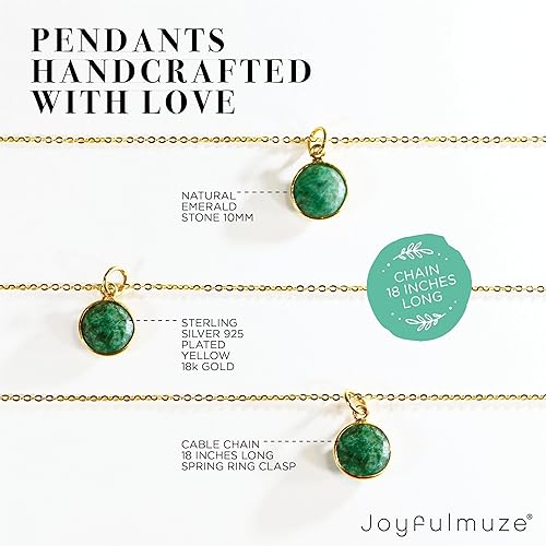 Miniatura 6 de Raw Emerald Gemstone Necklace, Green Natural Round Stone Pendant, 925 Sterling Silver Gold Jewelry, Handmade Gift for Women and Men, May Birthstone