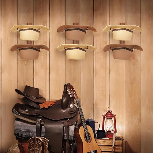Miniatura 4 de Soporte para sombreros de vaquero, 6 piezas para sombreros de vaquero con tabla de madera, soporte de sombrero de vaquero de metal para
