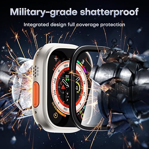 Miniatura 6 de Paquete de 2 protectores de pantalla de 1.73 pulgadas para Apple Watch Ultra de 1.92 pulgadas, vidrio templado 9H + marco de aleación de titanio