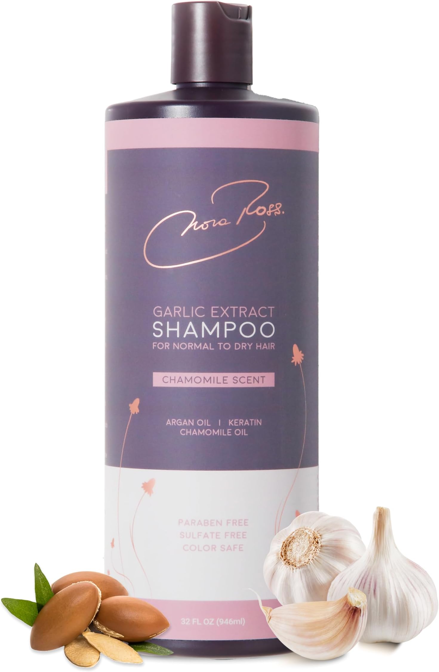 Nora Ross Garlic Extract Daily Shampoo with Argan Oil and Chamomile Scent – Strengthening and Thickening Shampoo for Women and Men – Color Safe Formula with Amino Acids for Normal to Dry Hair – 32oz