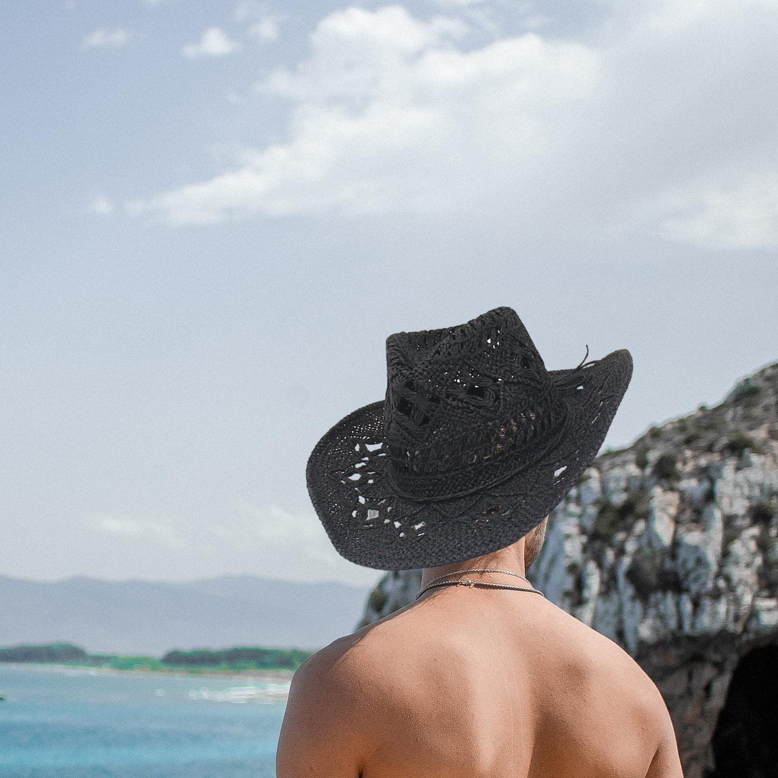 Amagogo 2x Cappello Da Cowboy in Paglia Modellabile, Cappello Da Spiaggia, Ampia Protezione, Cappello Estivo Floscio, Leggero, Traspirante, Unisex, Adatto per