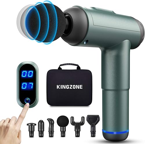 SEECOOL Pistola de masaje muscular, pistola de masaje de mano PRO ajustable KingZone Pistola de masaje de tejido profundo con 6 cabezales de masaje