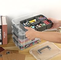 Vista 7 de JUXYES 4-Tiers Stack Carry Storage Box With 2 Divided Tray, Transparent Stackable Storage Bin With Handle Lid Latching Storage Container for School