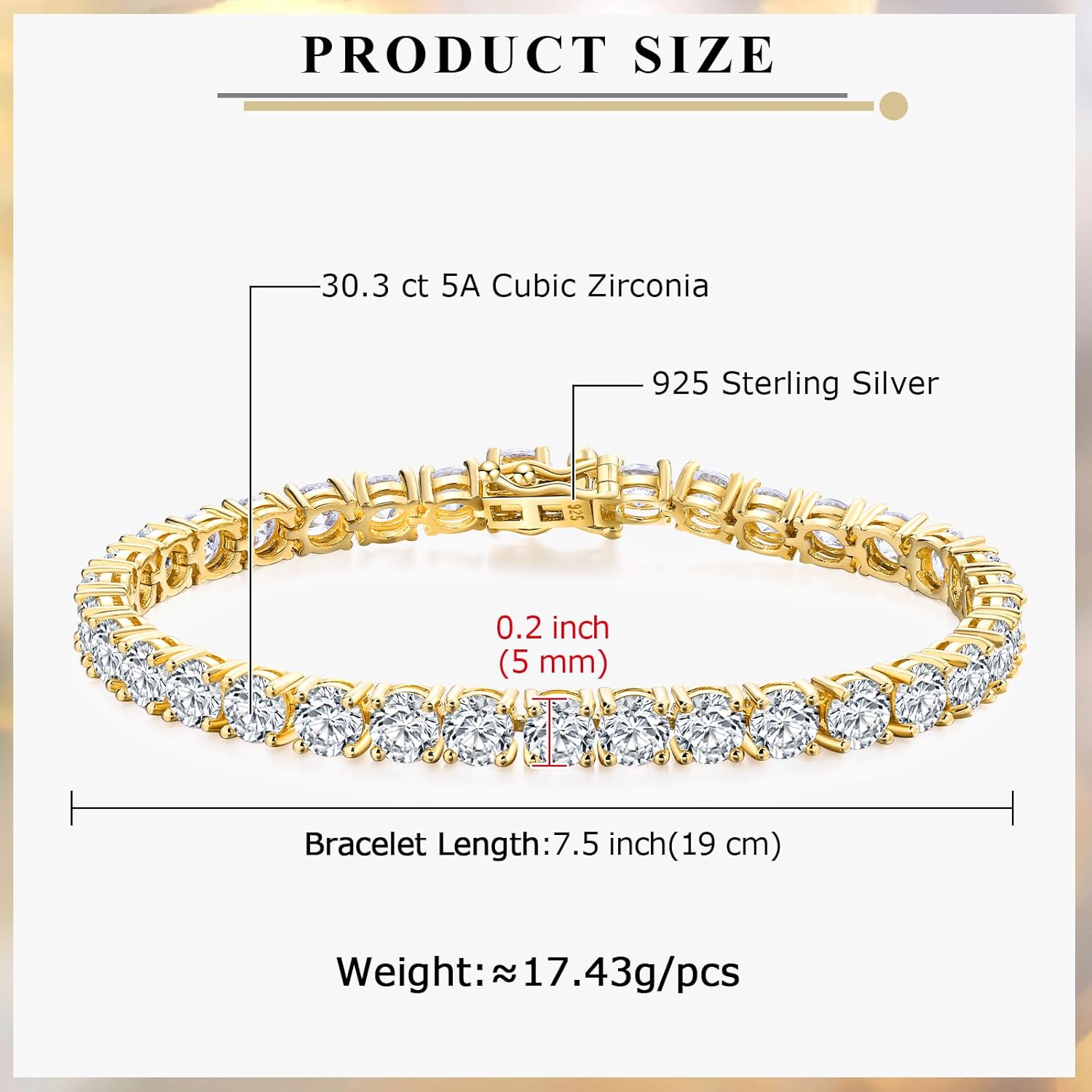 Luxury White Gold Sterling Silver 5mm Wide Cubic Zirconia and Birthstone Tennis Bracelets for Women Birthday Wedding Everyday, 7.25" - Image 5