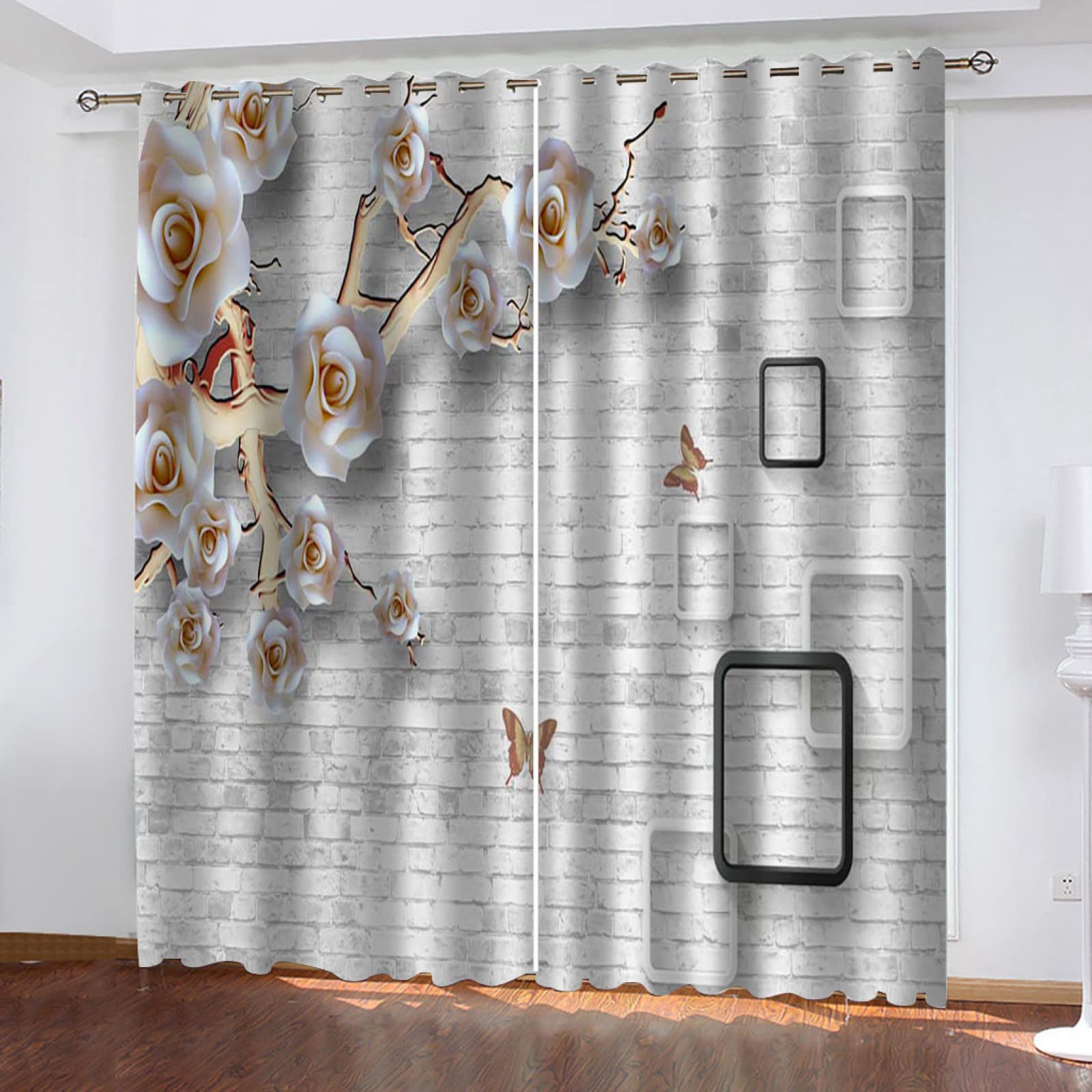 Vorhang Blickdicht Verdunklungsvorhänge Gardienen 2-SetBlume 150x166cm