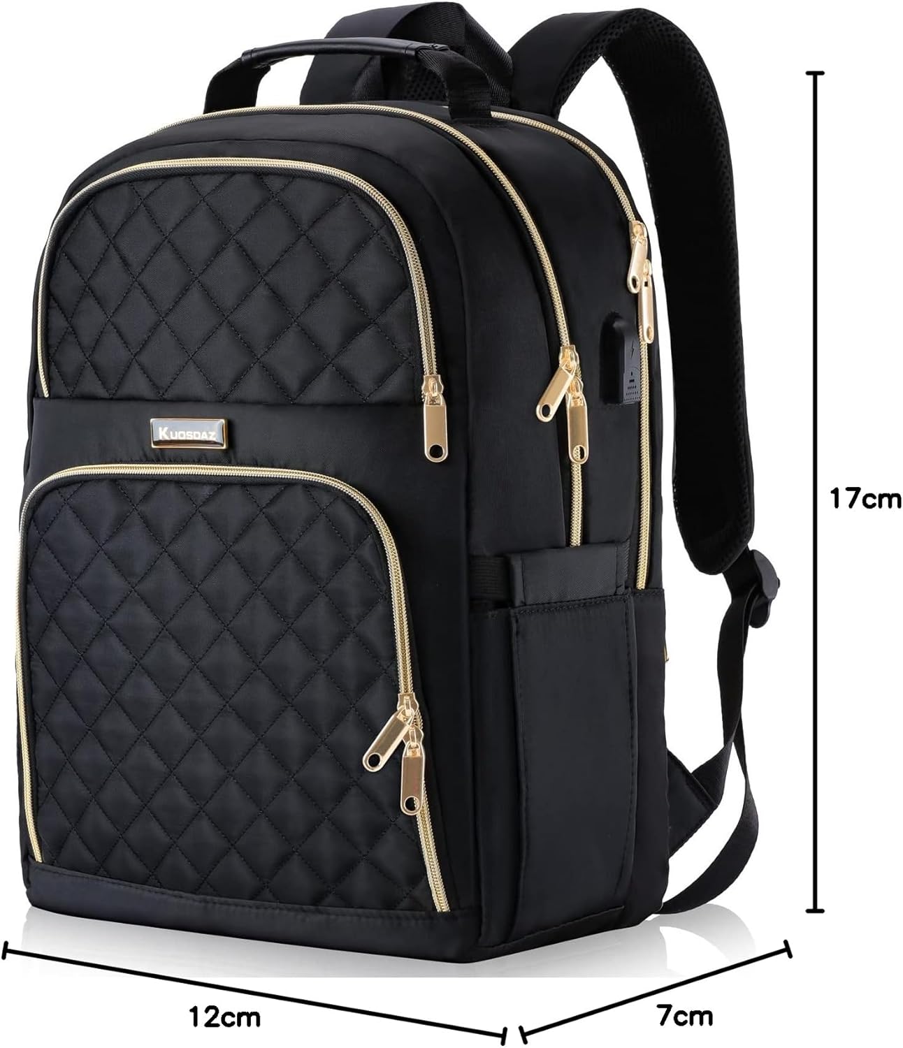Backpacks for Women, Cute School Backpack for Teen Girls, 15.6 Inch Quilted Laptop Backpack, Large Bookbag for Middle School Students, College Back Pack for Teacher, Black