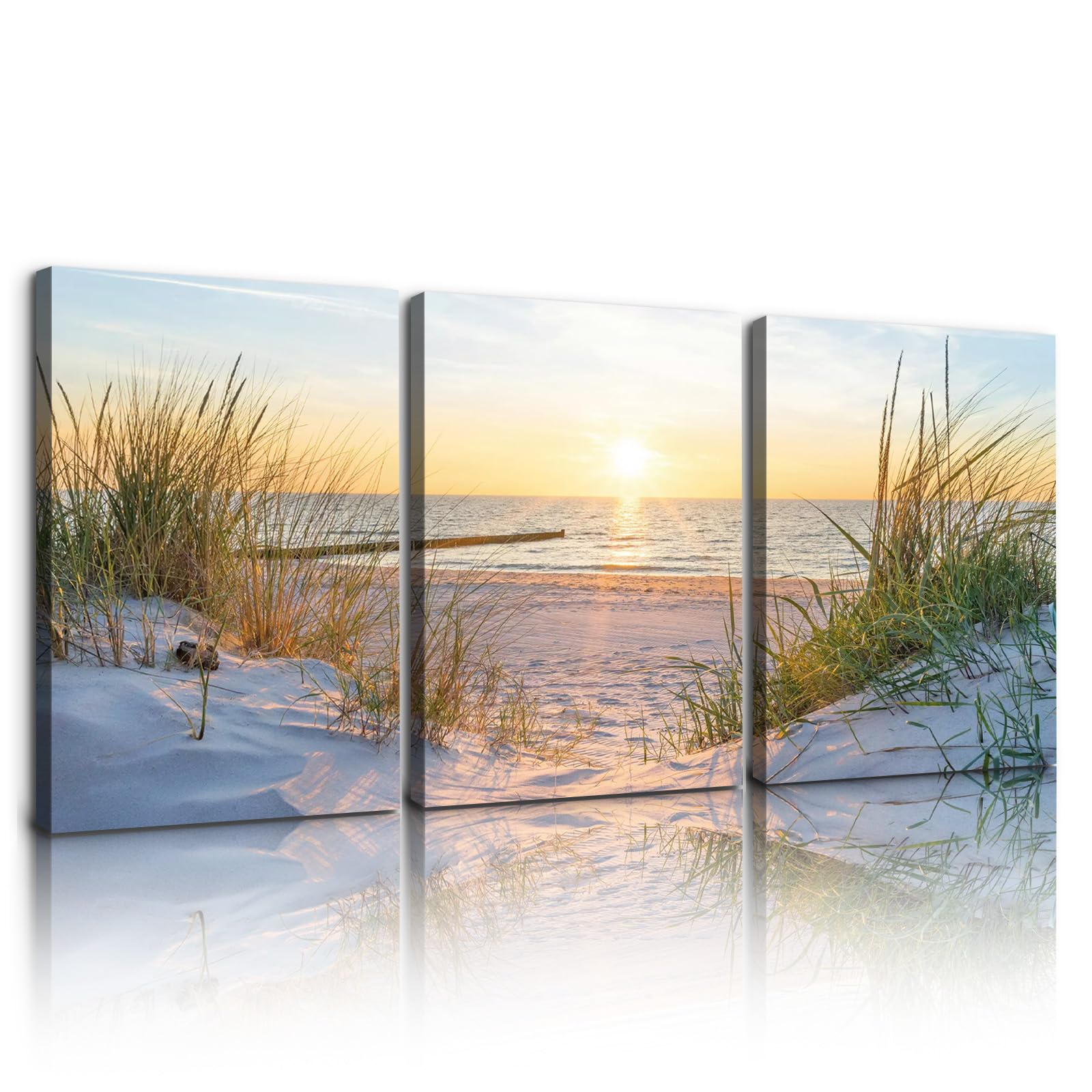 Wewejia Beach canvas wall art Landscape Art - 3 Pieces Canvas Wall Art, Beach Decor Canvas Wall Art, Sunset On Ocean, ocean beach picture, nature