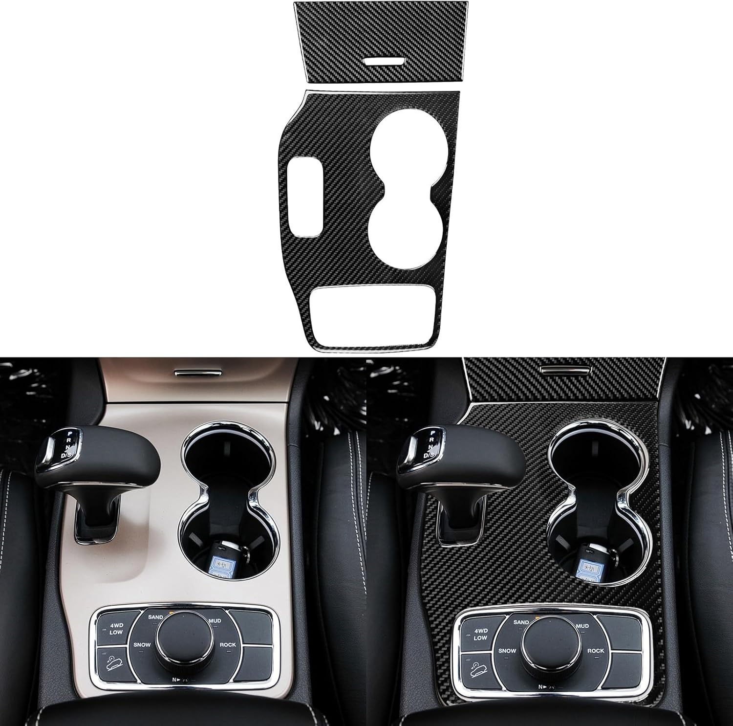 Real Soft Black Carbon Fiber Car Center Console Gear Shift Panel Ashtray Switch Cover Sticker Auto Interior Accessories Decoration Trim Compatible with Jeep Grand Cherokee WK2 2014-2015-Type A