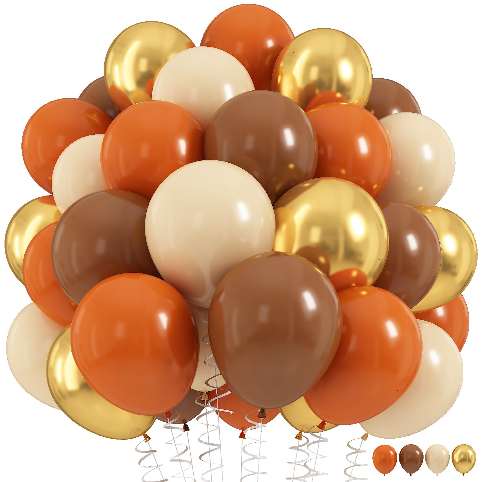 Luftballon Orange Braun, 60 Stück 12 Zoll Retro Dunkel Orange Braun Metallic Gold Elfenbein Weiß Beige Nude Latex Helium Ballons für Boho Geburtstag Party Deko Bridal Babyparty Hochzeit Dekorations