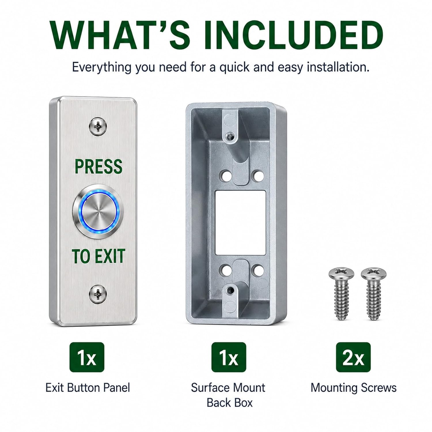 IDEAFix Narrow LED Push to Exit Button with Back Box, 4.53 x 1.57 in Stainless Steel Door Release Switch, NC/NO/COM Output
