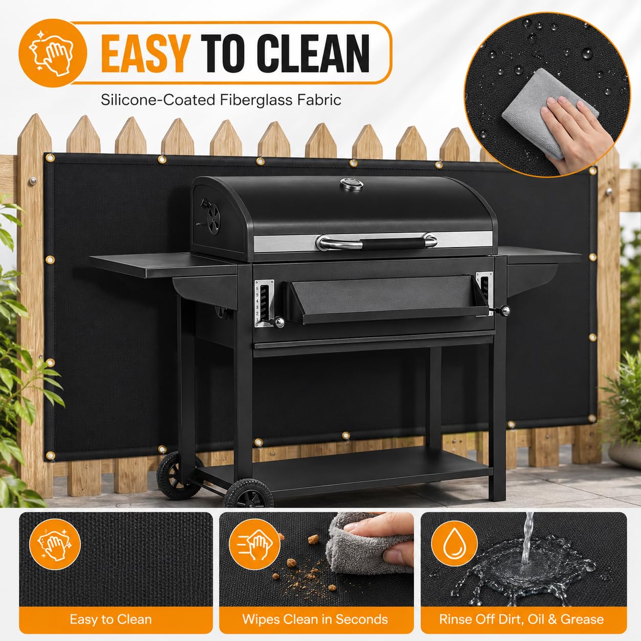 FLASLD Detrás de la Parrilla Escudo térmico, Cubierta ignífuga y Protector de Pantalla de Patio para Parrilla, Parabrisas Impermeable Resistente para Exteriores (3 x 1 pies)