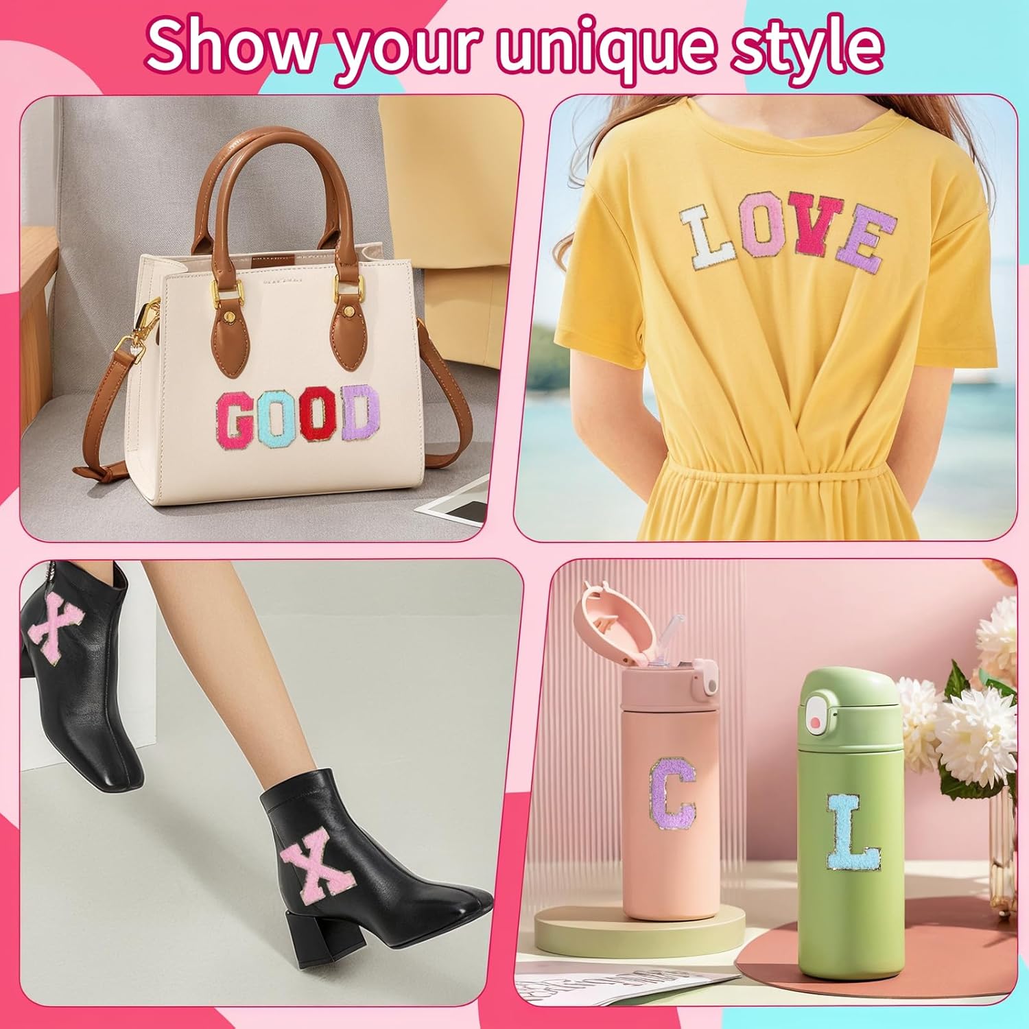 8 Pcs Self Adhesive Chenille Letter Patches 2.16 inch Glitter Varsity Preppy Letter Patches Stick for Clothes Jeans Hats Laptop Phone Case Fridge Repairing and DIY Decorating Accessories,White A - Image 5