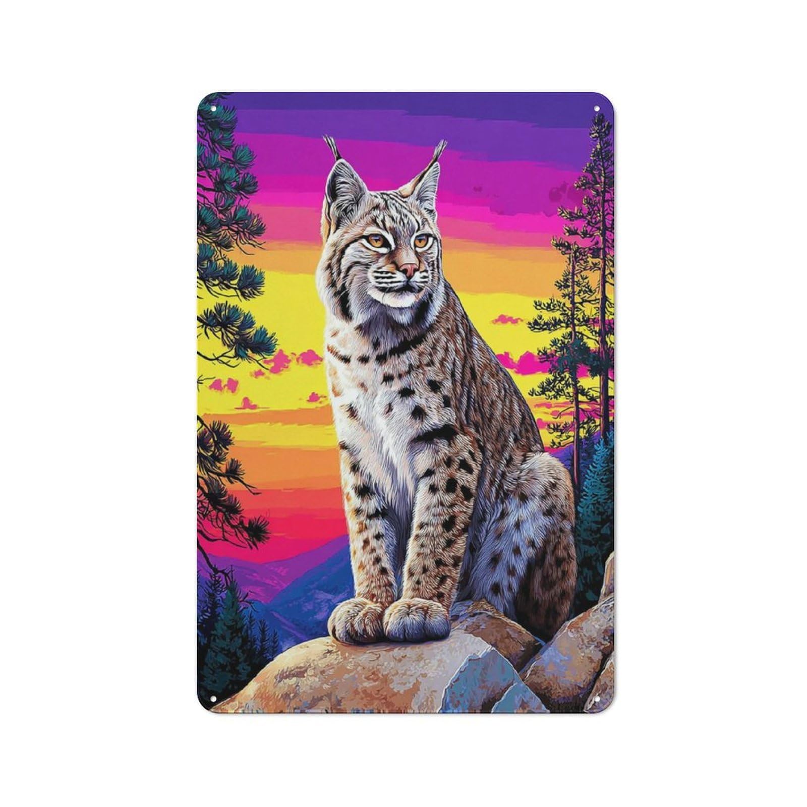 Rainbow Lynx Sunset Majesty Vintage Metal Sign 30x20cm for Hobby Room Or Studio, for Kitchen, Dining Room And Home Bar Wall Decor