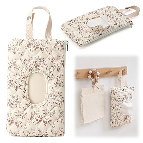 Miniatura 6 de Dispensador de toallitas húmedas portátil acolchado floral de lona para mamá (beige) (estilo1)