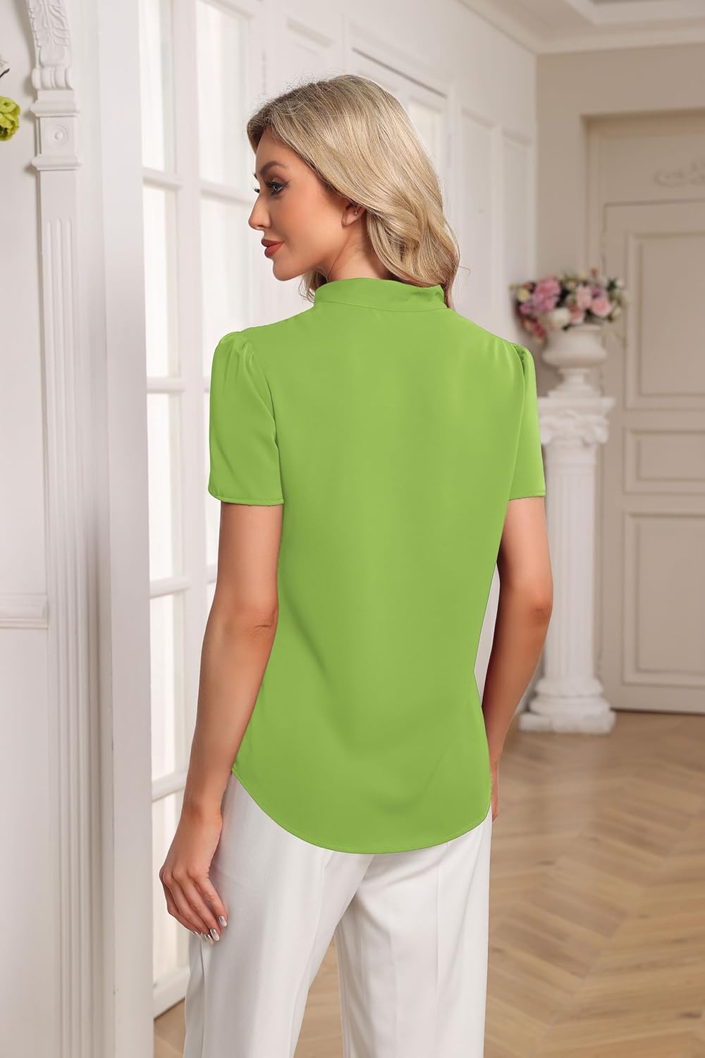 CZYINXIAN Womens Dressy Chiffon Blouse Business Work Casual Tie Neck Shirt Tops - Image 5