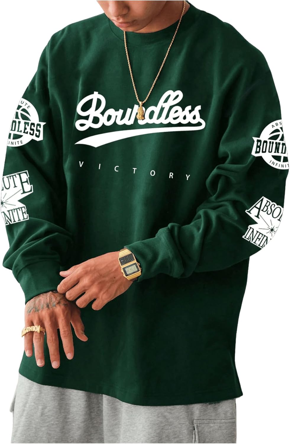 MakeMeChic Men's Graphic Oversized Sweatshirt Long Sleeve Crew Neck 90s Vintage Tee Shirts Streetwear