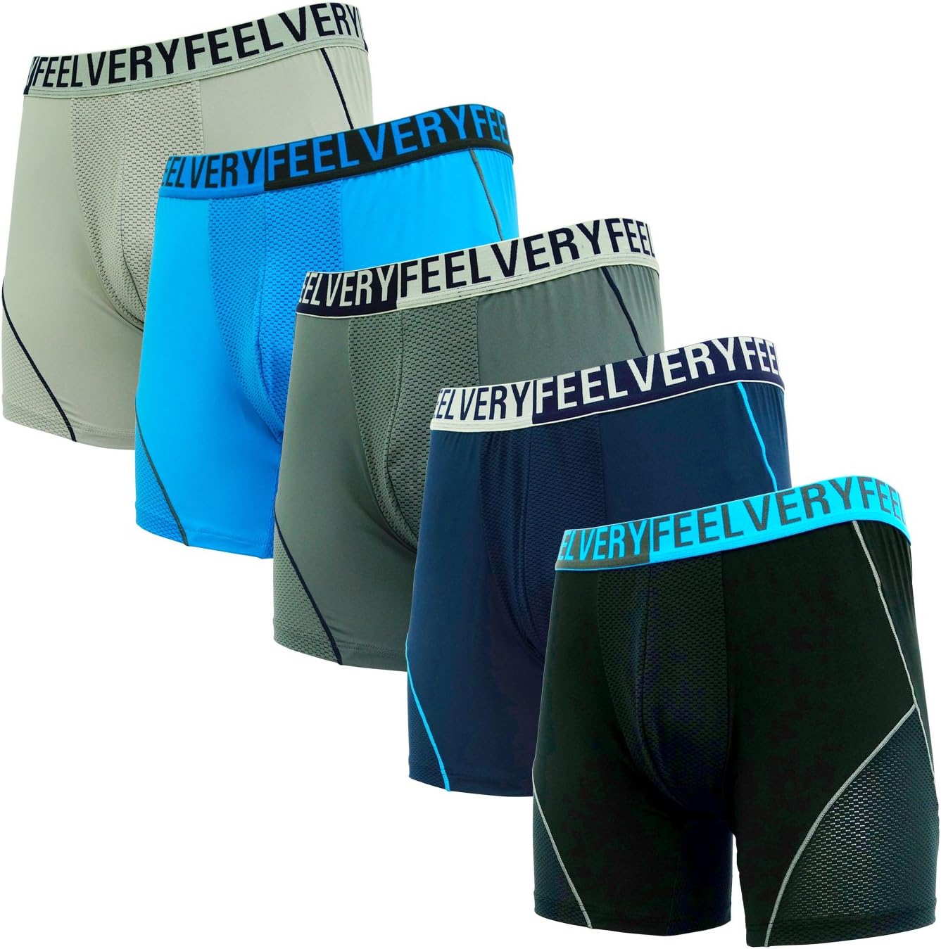 Feelvery Men's High-Performance CoolPro Mid-Long Boxer Briefs Underwear (5 Pack) - 2X-Large