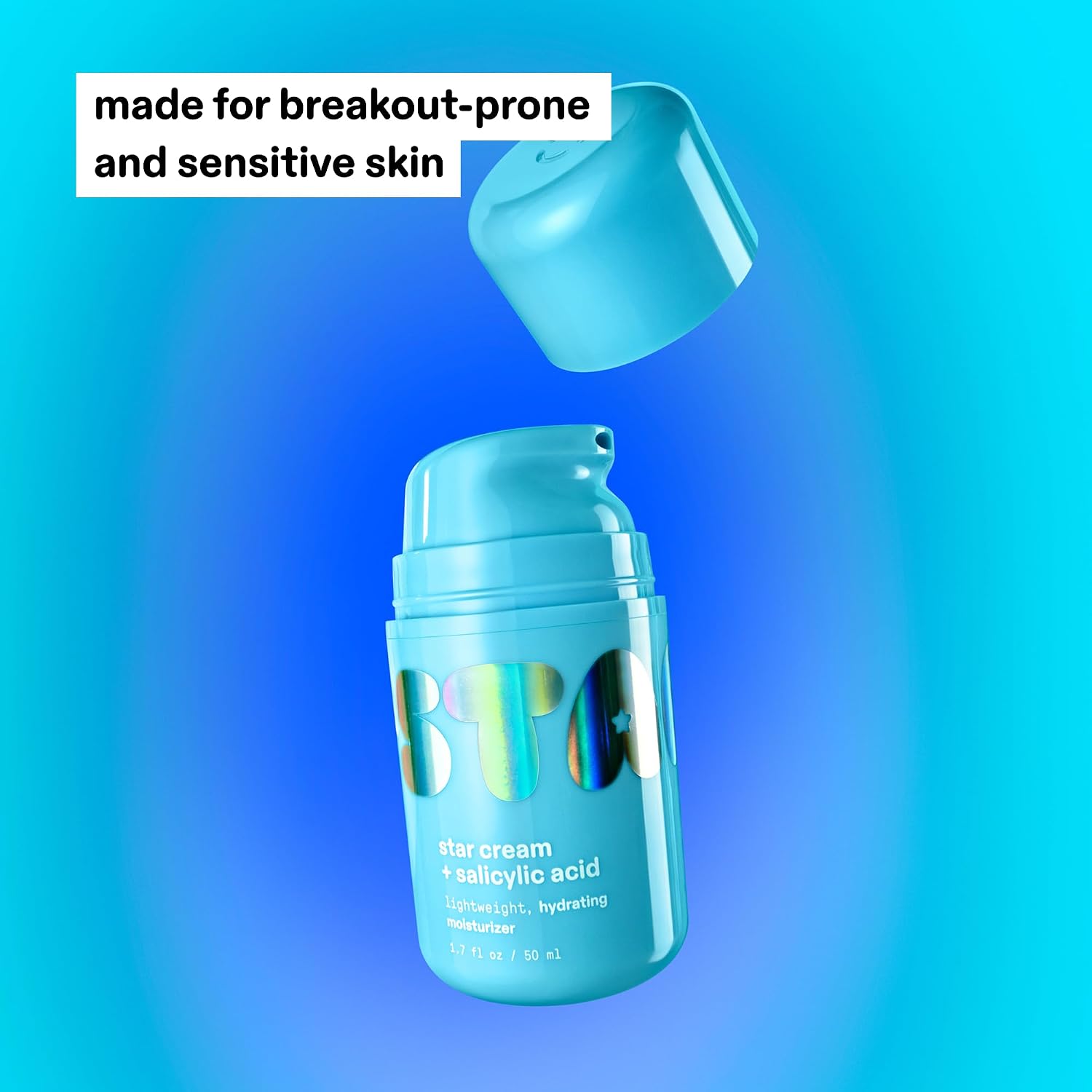 Starface Star Cream + Salicylic Acid, Lightweight, Hydrating Moisturizer, Made for Breakout-Prone and Sensitive Skin, Minimize Breakouts, Unclog Pores, Oil-free, Fragrance Free (1.7 fl oz)