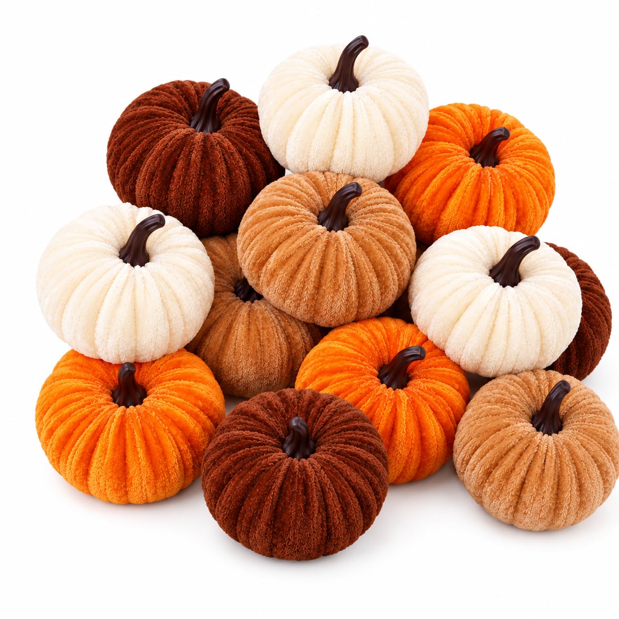 Dorclife 12Pcs Fall Artificial Velvet Foam Pumpkins for Halloween Decor