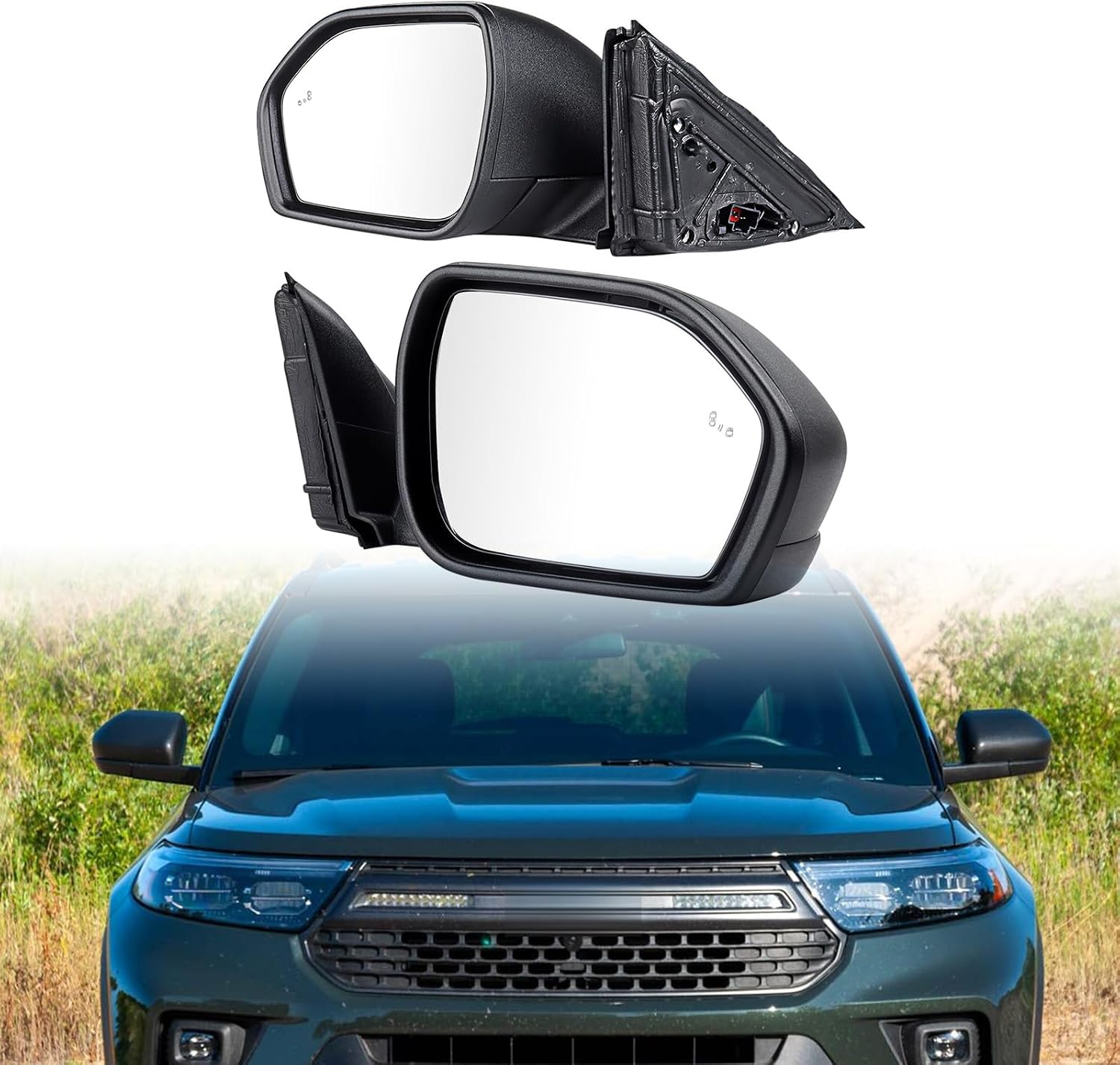 Astra Depot Driver Passenger Sides Rearview Mirrors Compatible for 2020-2025 Ford Explorer - Manual Folding, 7-Pin Heated Blind Spot, Black - FO1320673, LB5Z17683XB, FO1321673, LB5Z17682XB