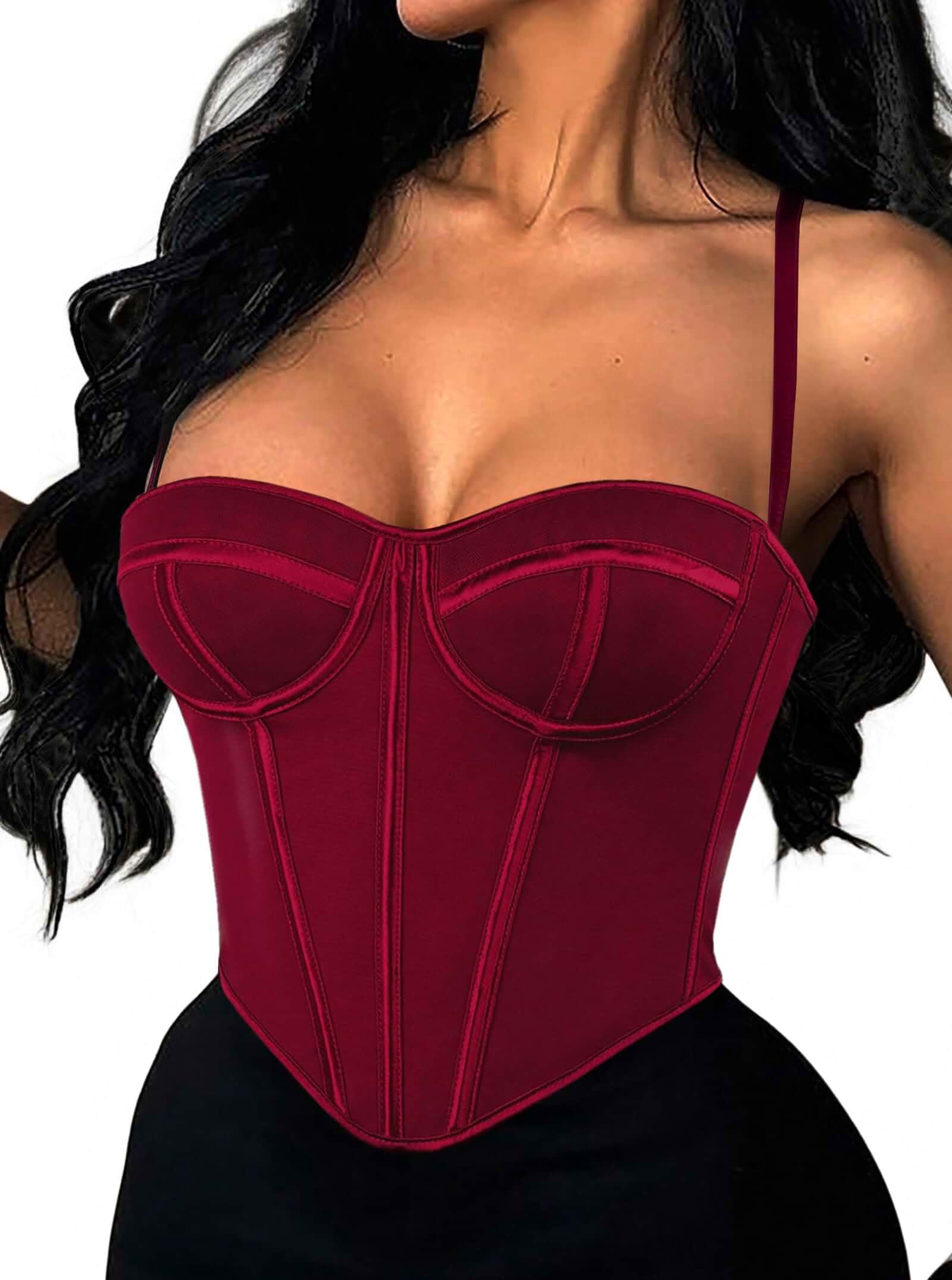 Avanova Women Corset Top with Straps Sexy Cami Bustier Built-in Boning, Cup Support Seam, Overbust, Crop Length, Slim Fit, Going Out, Party, Clubbing, Date Night