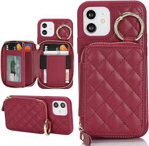Miniatura 17 de Funda tipo cartera con tarjetero para iPhone 11, funda para iPhone 11, con cremallera y ranura para soporte, para mujeres y hombres, 6.1 pulgadas