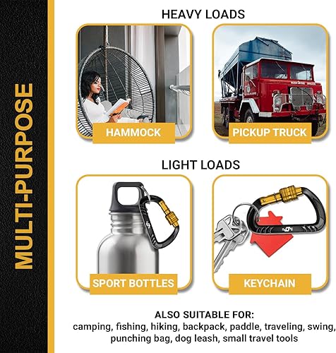 Vista 35 de 12kN (2697 lbs) Heavy Duty Carabiner Clips, for Securing Pets, Outdoor, Camping, Hiking, Hammock, Dog Leash Harness, Keychains