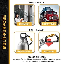 Rhino Produxs 12kN (2697 lbs) Heavy Duty Carabiner Clips, for Securing Pets, Outdoor, Camping, Hiking, Hammock, Dog Leash Harness, Keychains